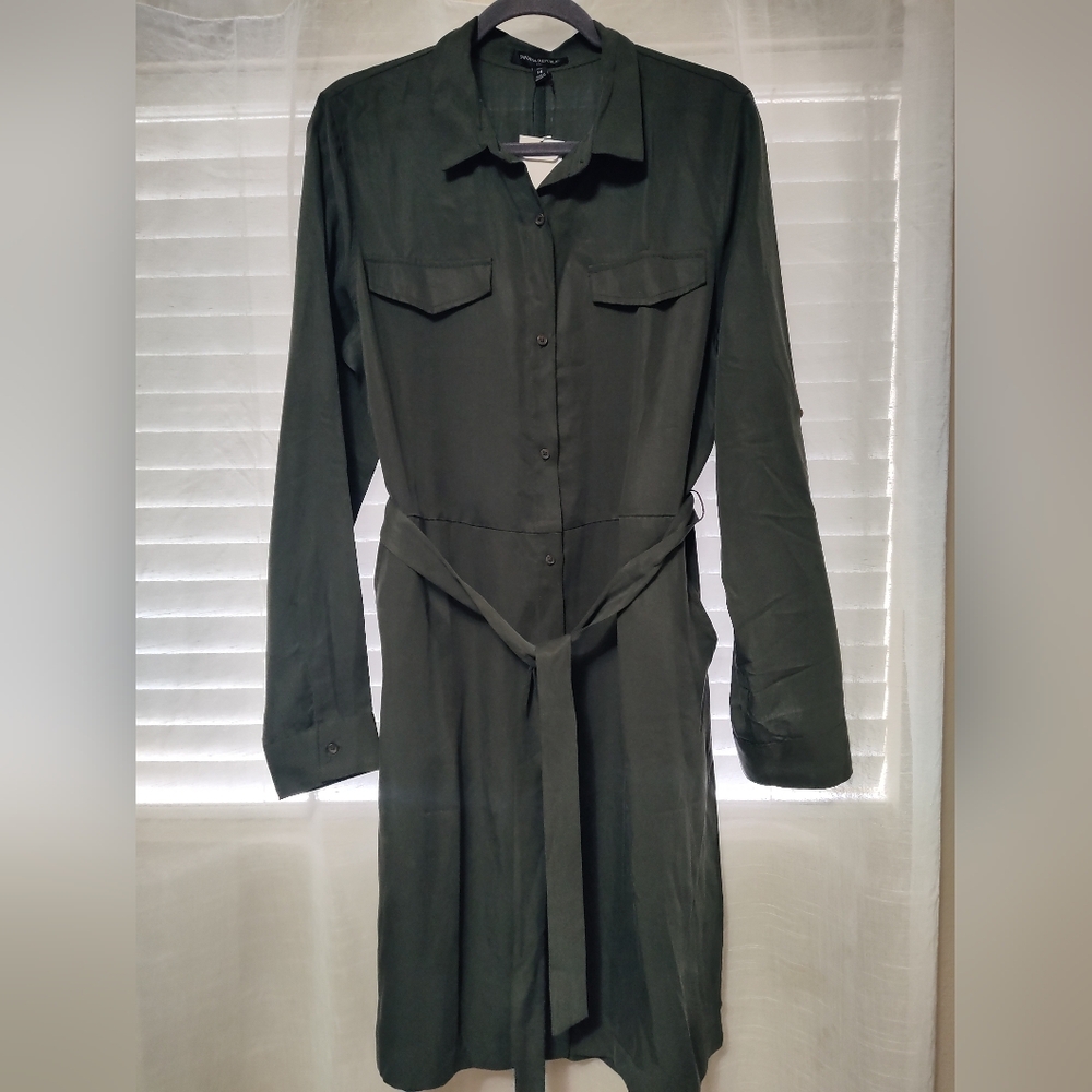 NWT Banana Republic Tencel Utility Short Dress Peat Green Size 14T